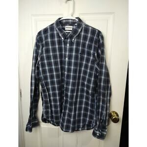 Timberland Men's L Collared Button Shirt Blue Plaid Long Sleeve preppy academia